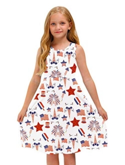 BesserBay Girl's Forth of July American Flag Stars Stripes Swing Midi Tank Dress 3-12 Years