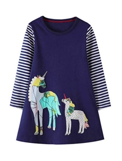 HILEELANG Girl Casual Dress Winter Long Sleeve Cotton Active Playwear Basic Tunic Outfit Dresses