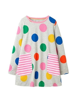 HILEELANG Girl Casual Dress Winter Long Sleeve Cotton Active Playwear Basic Tunic Outfit Dresses