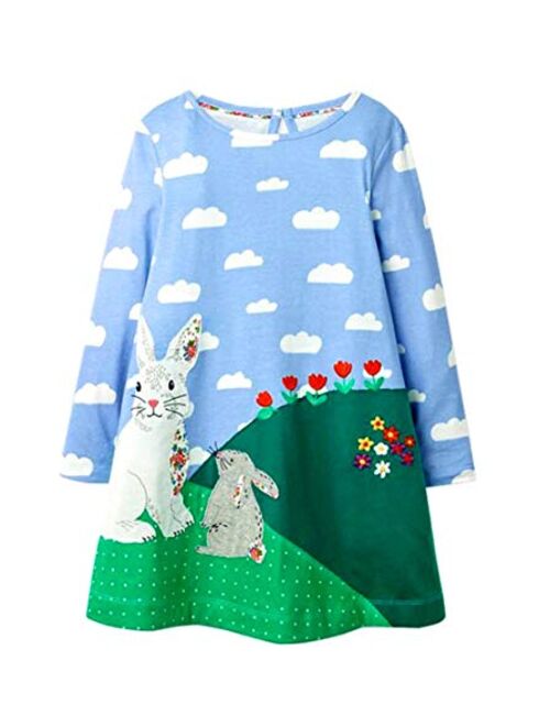 HILEELANG Girl Casual Dress Winter Long Sleeve Cotton Active Playwear Basic Tunic Outfit Dresses