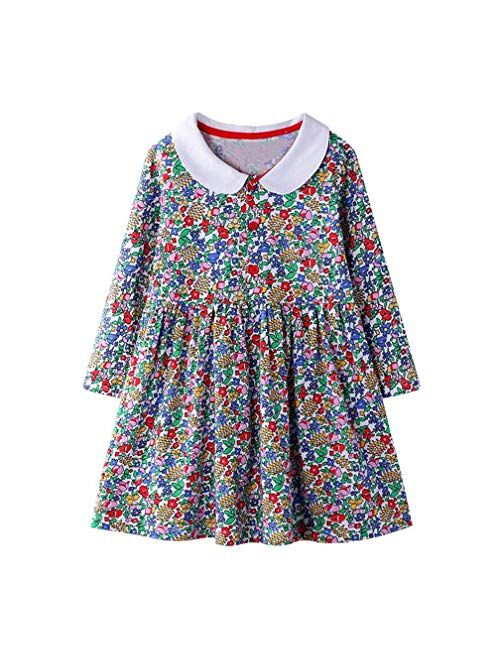 HILEELANG Girl Casual Dress Winter Long Sleeve Cotton Active Playwear Basic Tunic Outfit Dresses