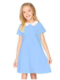 Girls Long Sleeve Vintage Peter Pan Collar T-Shirt Dress Age 4-13 Years