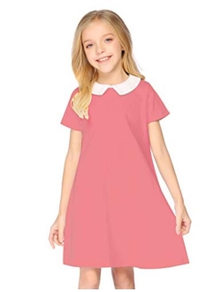 Girls Long Sleeve Vintage Peter Pan Collar T-Shirt Dress Age 4-13 Years