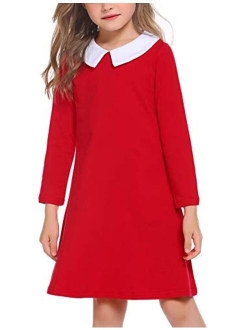 Girls Long Sleeve Vintage Peter Pan Collar T-Shirt Dress Age 4-13 Years