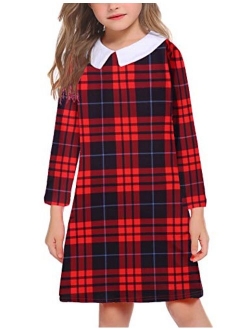 Girls Long Sleeve Vintage Peter Pan Collar T-Shirt Dress Age 4-13 Years