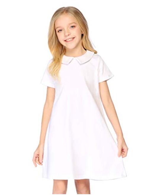 Arshiner Girls Long Sleeve Vintage Peter Pan Collar T-Shirt Dress Age 4-13 Years