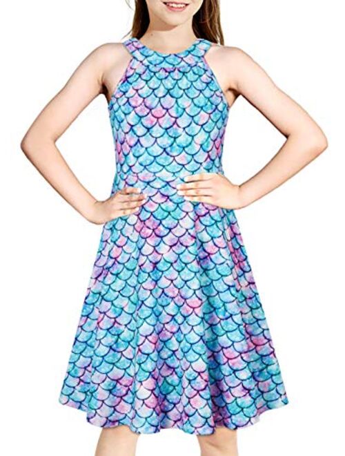 BFUSTYLE Girls Summer Casual Dress with Pockets Hawaii Halter Neck Sundress 6-13 Years