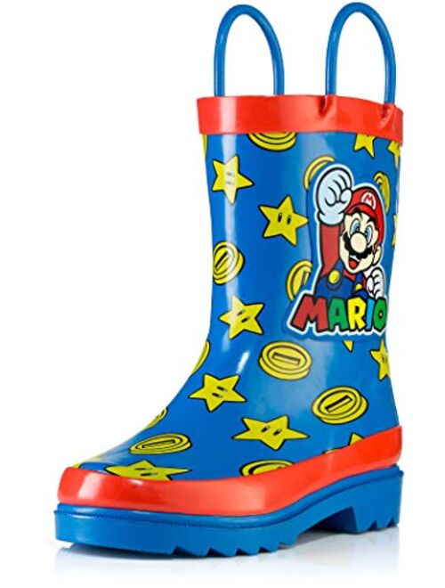 Nintendo Kids Boys` Super Mario Character Printed Waterproof Easy-On Handles Rubber Rain Boots - Toddler/Little Kids