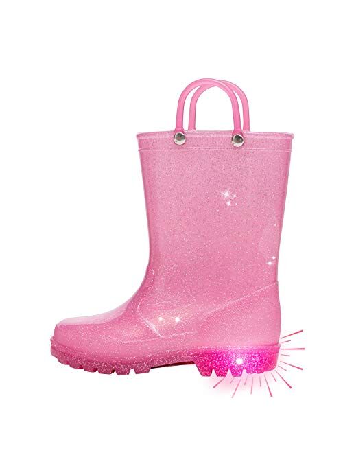 Horalah Toddler Kids Light Up Waterproof Rain Boots with Easy-On Handles