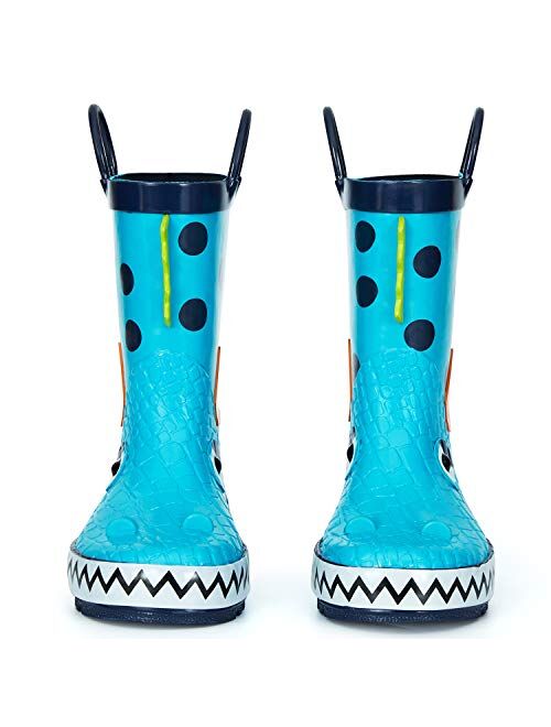 mysoft Kids Rain Boots for Girls Boys Toddler Waterproof Rubber Cute Animal Printed with Easy-On Handles