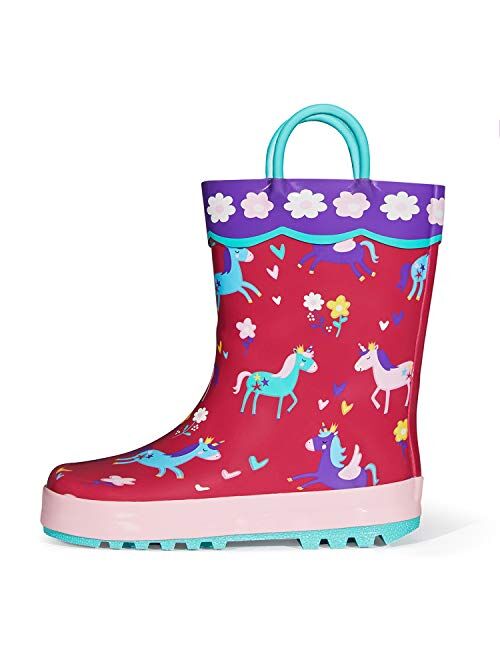 mysoft Kids Rain Boots for Girls Boys Toddler Waterproof Rubber Cute Animal Printed with Easy-On Handles