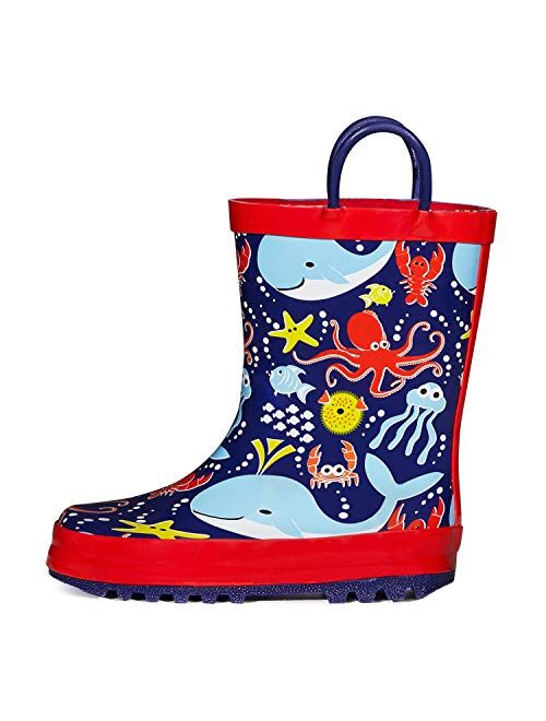 mysoft Kids Rain Boots for Girls Boys Toddler Waterproof Rubber Cute Animal Printed with Easy-On Handles