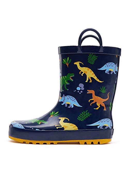 mysoft Kids Rain Boots for Girls Boys Toddler Waterproof Rubber Cute Animal Printed with Easy-On Handles