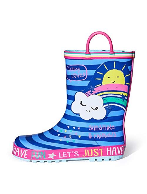 mysoft Kids Rain Boots for Girls Boys Toddler Waterproof Rubber Cute Animal Printed with Easy-On Handles