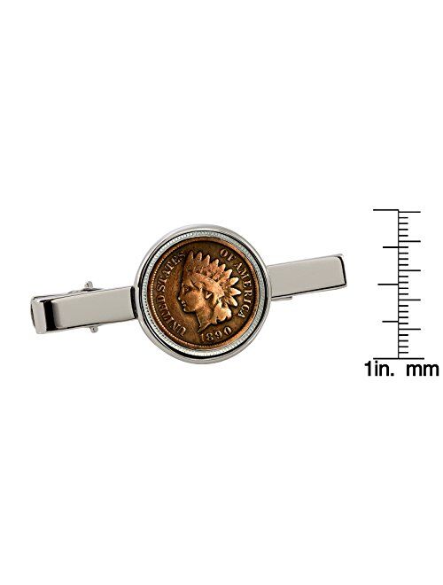 American Coin Treasures 1800's Indian Penny Silvertone Coin Tie Clip