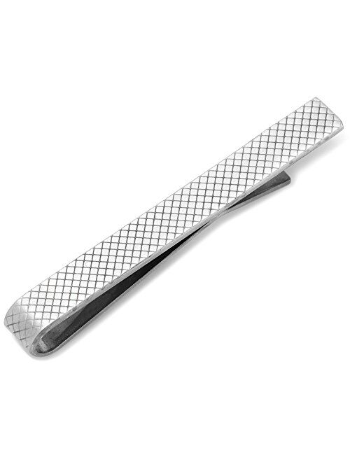 Ox and Bull Mens Plated Etched Grid Tie Bar (Silver)