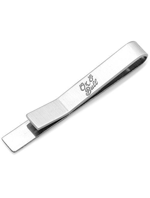 Ox and Bull Mens Plated Etched Grid Tie Bar (Silver)