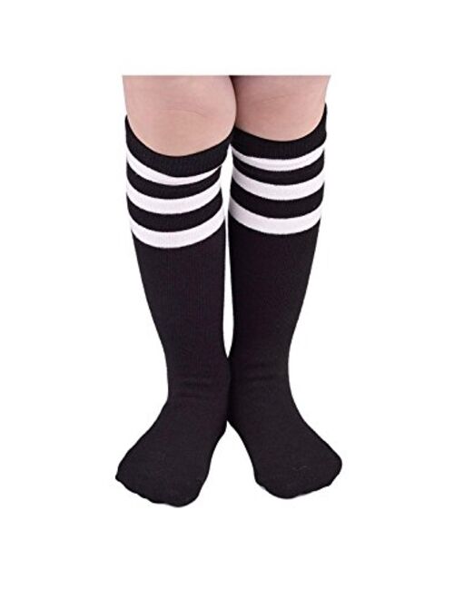 Durio Kids Soccer Socks Soft Cotton Toddler Soccer Socks for Boys and Girls Knee High Sports Tube Socks