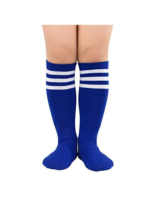 Durio Kids Soccer Socks Soft Cotton Toddler Soccer Socks for Boys and Girls Knee High Sports Tube Socks