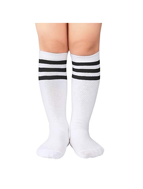 Durio Kids Soccer Socks Soft Cotton Toddler Soccer Socks for Boys and Girls Knee High Sports Tube Socks