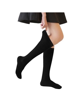 3 Pairs Girls' Knee High Socks Cable Knit 10-16 Years Uniform Tube Cotton Socks