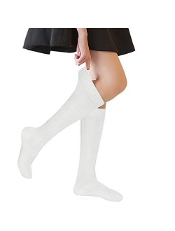 3 Pairs Girls' Knee High Socks Cable Knit 10-16 Years Uniform Tube Cotton Socks