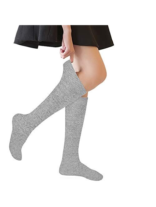 3 Pairs Girls' Knee High Socks Cable Knit 10-16 Years Uniform Tube Cotton Socks