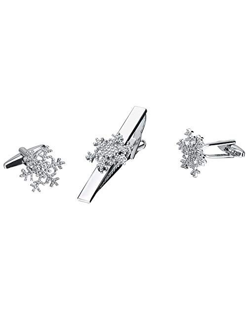 LXFENG Cufflinks and Tie Clip Set Snowflake Shape Men's French Shirt Suit Decoration Tie Clip and Cufflinks 2 Piece Set (Silver)