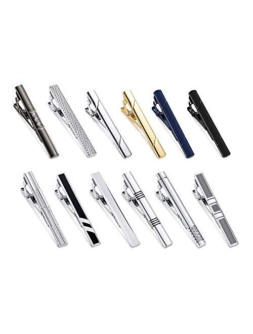 YADOCA 12 Pcs Mens Tie Clips Set Regular Classic Tie Bar Clip Wedding Business Necktie Clips Luxury Silver-Tone Gold-Tone