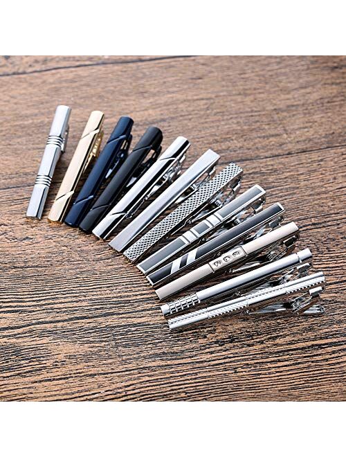 YADOCA 12 Pcs Mens Tie Clips Set Regular Classic Tie Bar Clip Wedding Business Necktie Clips Luxury Silver-Tone Gold-Tone