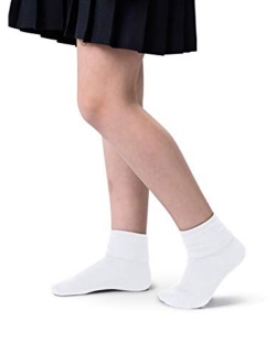 Silky Toes Boys Girls Turn Cuff Bamboo Socks for School Uniform, 3 or 6 Pk Triple Roll Dress Crew Seamless Socks