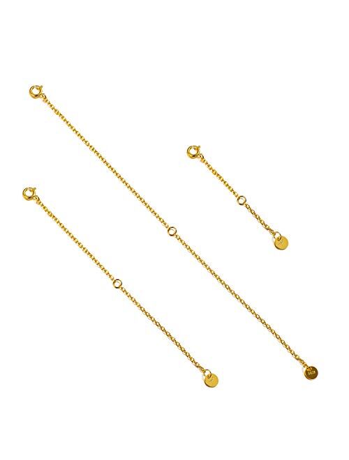 LONAGO 3 Pieces 925 Sterling Silver Necklace Extender Chain Bracelet Anklet Extension Set Adjustable Length, 2"+4"+6"