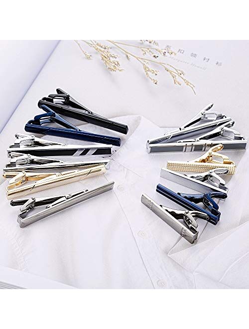 LOYALLOOK 12Pcs Tie Clips Set for Men Tie Clips Bar Pin Variety Set for Regular Skinny Ties Necktie Wedding Business Mens Gifts