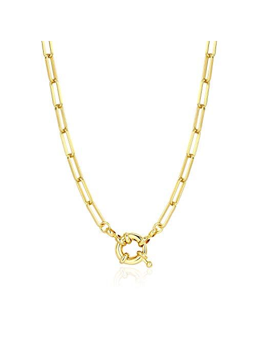 BOUTIQUELOVIN Women Chain Necklace, 14K Gold Plated Paperclip Link Chain Necklaces for Girs, 17", 20", 24"