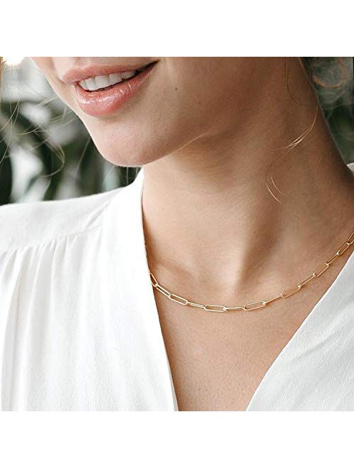 BOUTIQUELOVIN Women Chain Necklace, 14K Gold Plated Paperclip Link Chain Necklaces for Girs, 17", 20", 24"