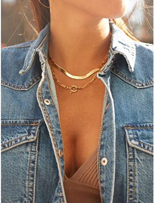 BOUTIQUELOVIN Women Chain Necklace, 14K Gold Plated Paperclip Link Chain Necklaces for Girs, 17", 20", 24"