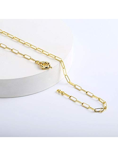 BOUTIQUELOVIN Women Chain Necklace, 14K Gold Plated Paperclip Link Chain Necklaces for Girs, 17", 20", 24"