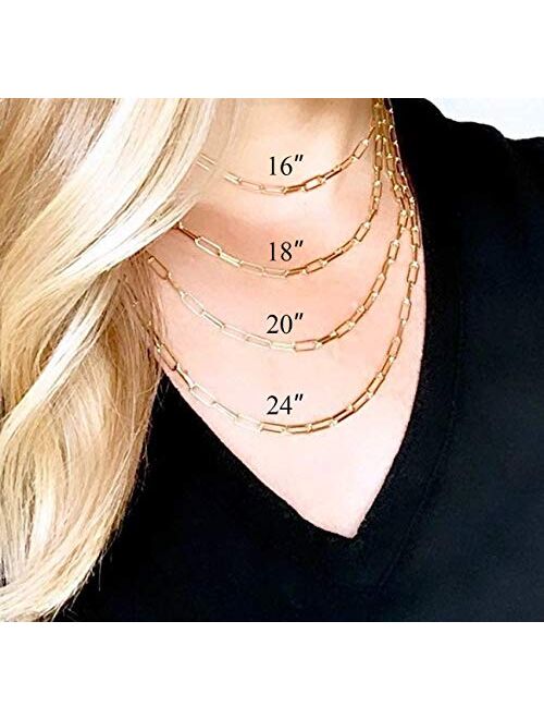 BOUTIQUELOVIN Women Chain Necklace, 14K Gold Plated Paperclip Link Chain Necklaces for Girs, 17", 20", 24"