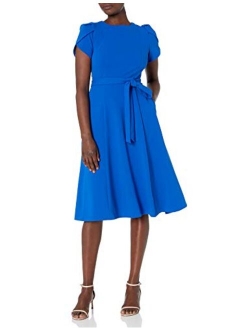 Women's Tulip Sleeved A-line Dress with Self Belt