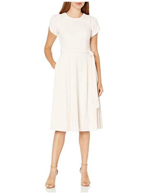 Calvin Klein Women's Tulip Sleeved A-line Dress with Self Belt