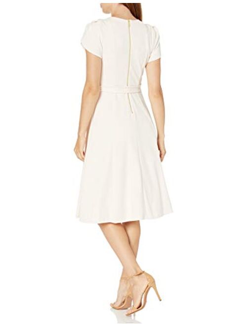 Calvin Klein Women's Tulip Sleeved A-line Dress with Self Belt