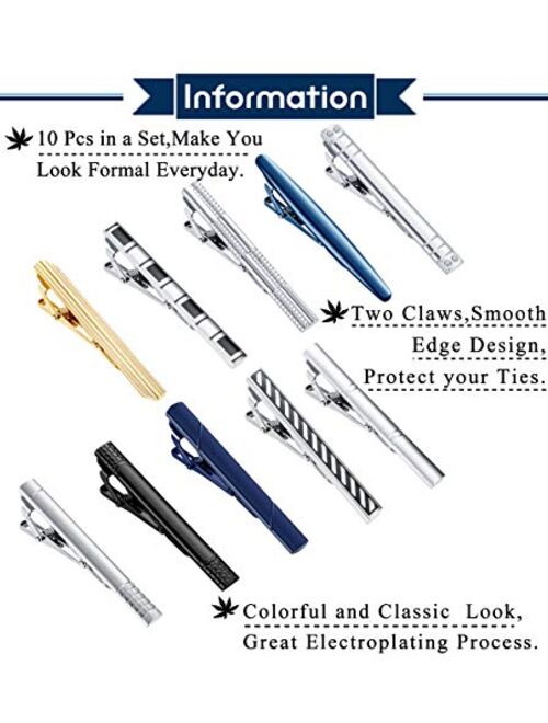 LOLIAS 10 Pcs Tie Clips for Men Tie Bar Clip Set for Regular Ties Necktie Wedding Business Clips with Gift Box