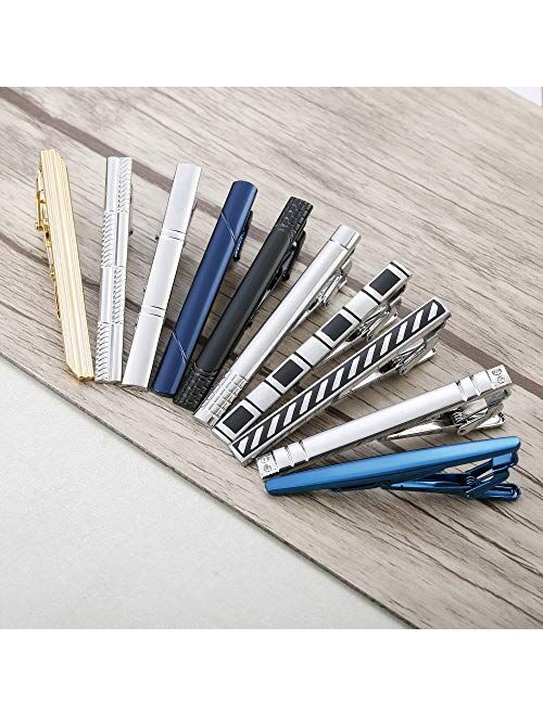 LOLIAS 10 Pcs Tie Clips for Men Tie Bar Clip Set for Regular Ties Necktie Wedding Business Clips with Gift Box