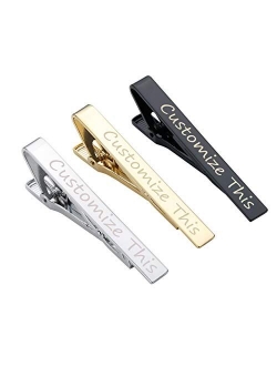 Jovivi Free Engraving - Personalized Custom Stainless Steel Mens Mirror Tie Bar Clip