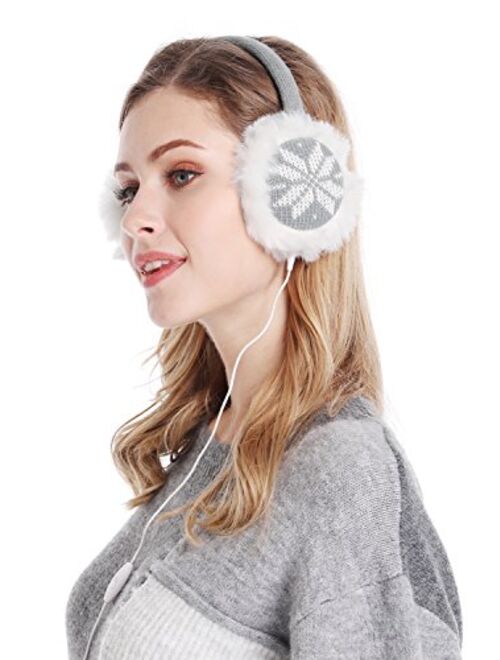 Women Lady's Earmuffs Snowflake Print Fluffy Faux Fur Trim Ear Warmers Headphones Music