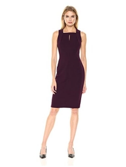 Women's Sleeveless Square Neck Sheath Dress with Pleating at Neckline