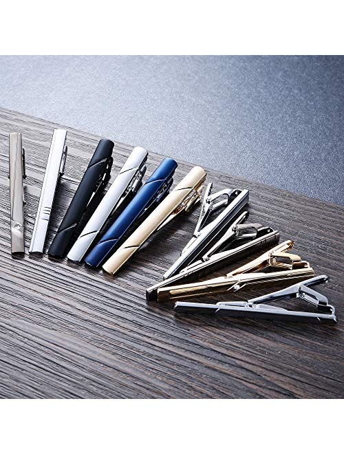 Thunaraz 8-12Pcs Tie Clips Set for Men Tie Bar Clip Set for Regular Ties Necktie Wedding Business Clips for Men