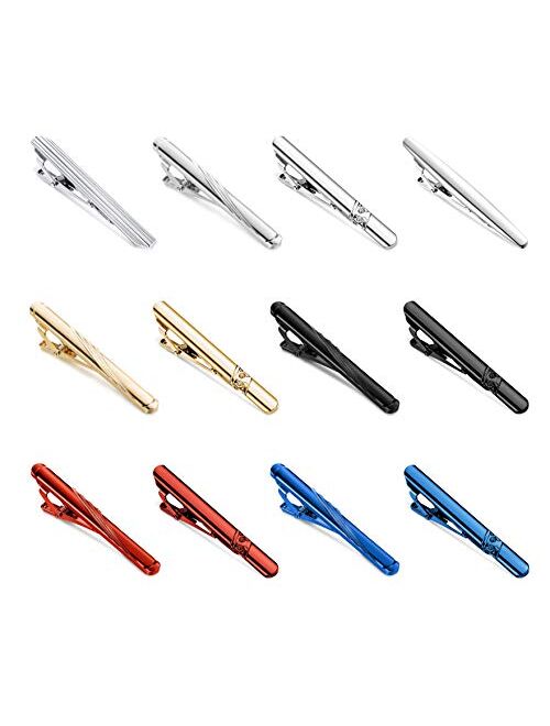 Hanpabum 12 Pcs Tie Clips Set for Men Tie Bar Clip Set for Regular Ties Necktie Wedding Business Clips with Gift Box