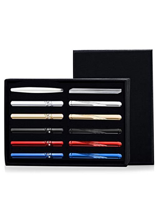 Hanpabum 12 Pcs Tie Clips Set for Men Tie Bar Clip Set for Regular Ties Necktie Wedding Business Clips with Gift Box