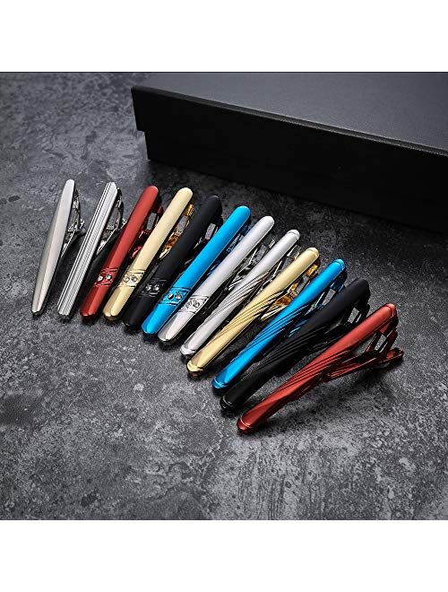 Hanpabum 12 Pcs Tie Clips Set for Men Tie Bar Clip Set for Regular Ties Necktie Wedding Business Clips with Gift Box